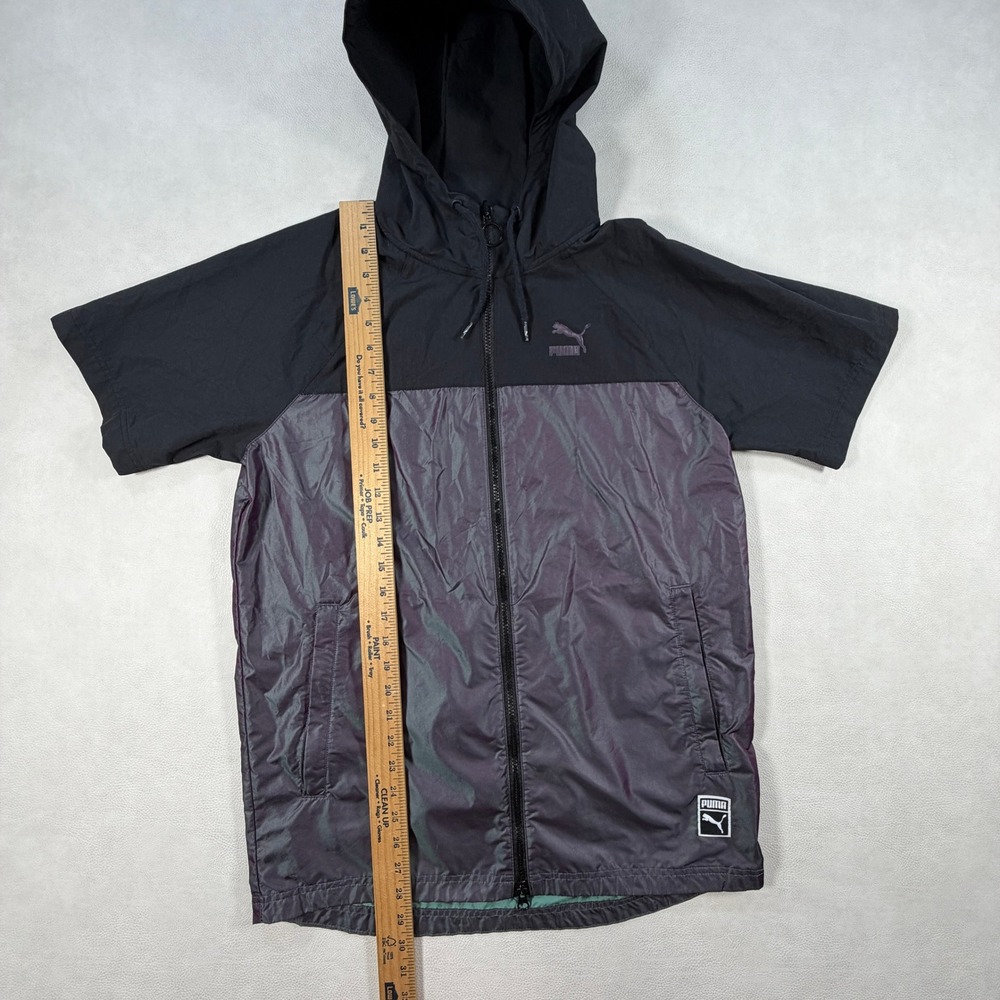 Puma Hooded Short Sleeve Reflective Wind Breaker Full Zip Jacket Mens Small - Picture 6 of 16